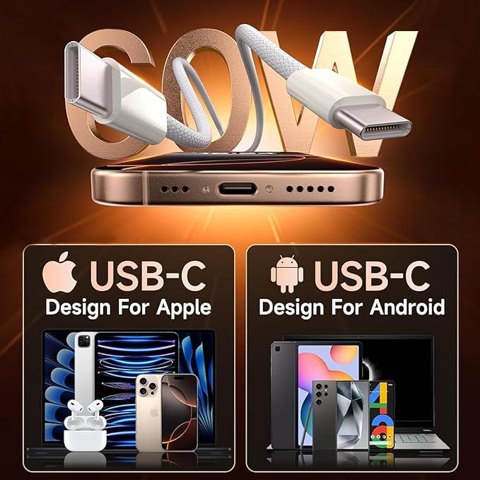 iPhone 17e Charger Fast Charging,2-Pack 6FT 2in1 Dual USB C PD Charger Block Type C to C Woven Charger Cable for iPhone 17 Pro Max/17 Pro/Air/16 Pro Max/16 Plus/16e/15 Pro/15 Plus,iPad Pro/Air/Mini