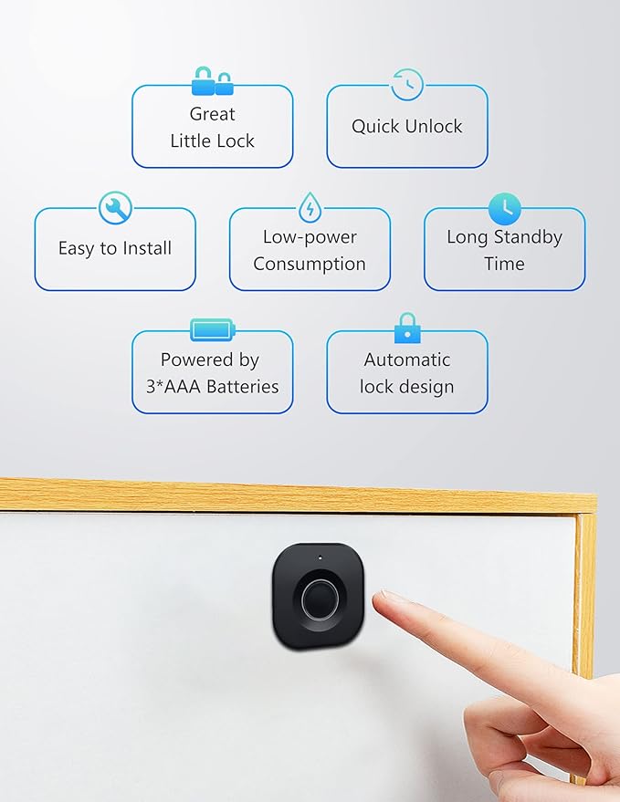 SUMNEW Fingerprint Cabinet Lock, Smart Biometric, Fit for Keyless Hidden File Drawer Wardrobe, Child Safety Electric Fingerprint Lock, DIY Wooden Furniture Privacy for Home Office