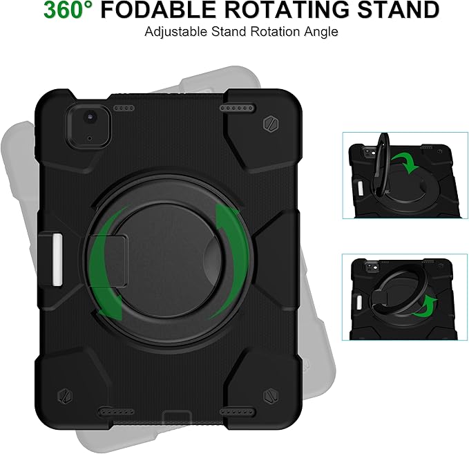 Andnary Case for iPad Air 11 inch Case M4/M3/M2 (2026/2025/2024), Heavy Duty Shockproof Cover with Screen Protector, 360° Rotating Stand, Pencil Holder, Shoulder Strap (Black)