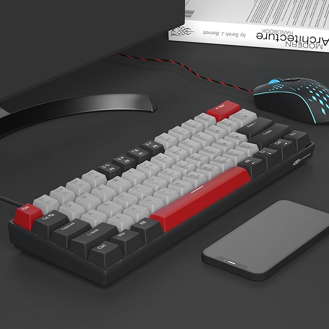Camiysn 60% Mechanical Gaming Keyboard,Mixed Color Keycaps Gaming Keyboard with Clicky Blue Switches, Detachable Type-C Cable Mini Keyboard with Blue LED Light for/PC/Laptop
