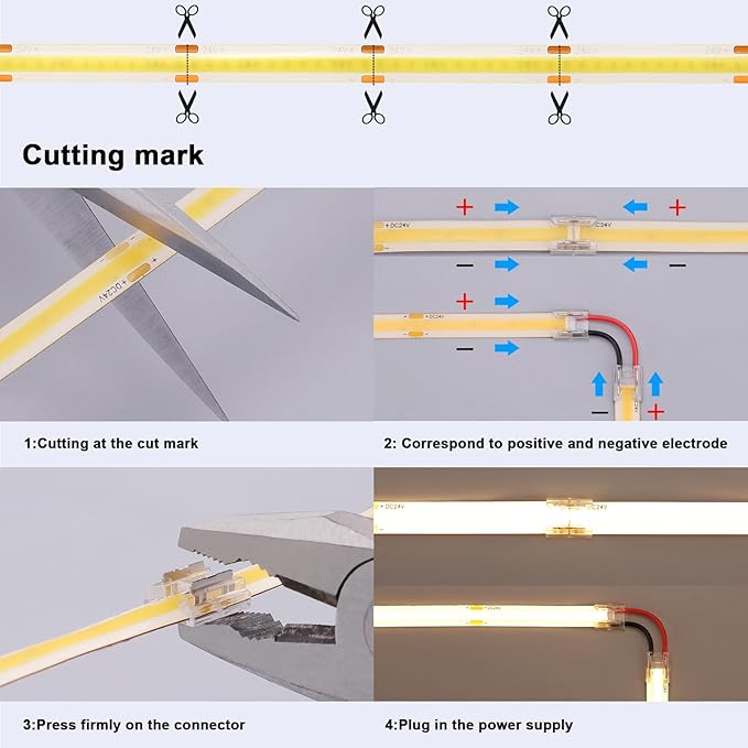 BENLUN 24V COB LED Strip Light Outdoor Waterproof 65.6ft (2 Rolls of 32.8ft), 6000K Cool White 11W/M 312LEDs/M CRI 93 LED Tape Light with Power Supply for Bedroom Courtyard Living Room Ceiling