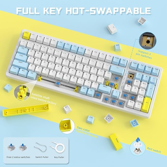 Ajazz Mechanical Gaming Keyboard,Hot Swappable Mechanical Keyboard with Numeric Pad,Compact USB Wired Keyboard 100 Keys Double-Shot ABS Keycaps,N-Key Rollover RGB Custom Keyboard for PC Mac(MX Red)