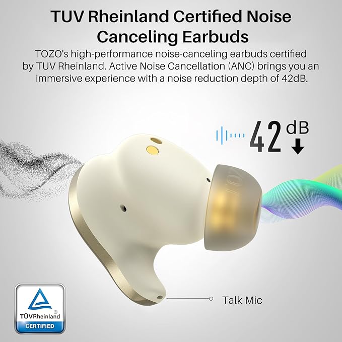 TOZO Golden X1 Wireless Earbuds Balanced Armature Driver and Hybrid Dynamic Driver, Bluetooth Headphones OrigX Pro, LDAC & Hi-Res Audio Wireless, Noise Cancellation Headset Champagne