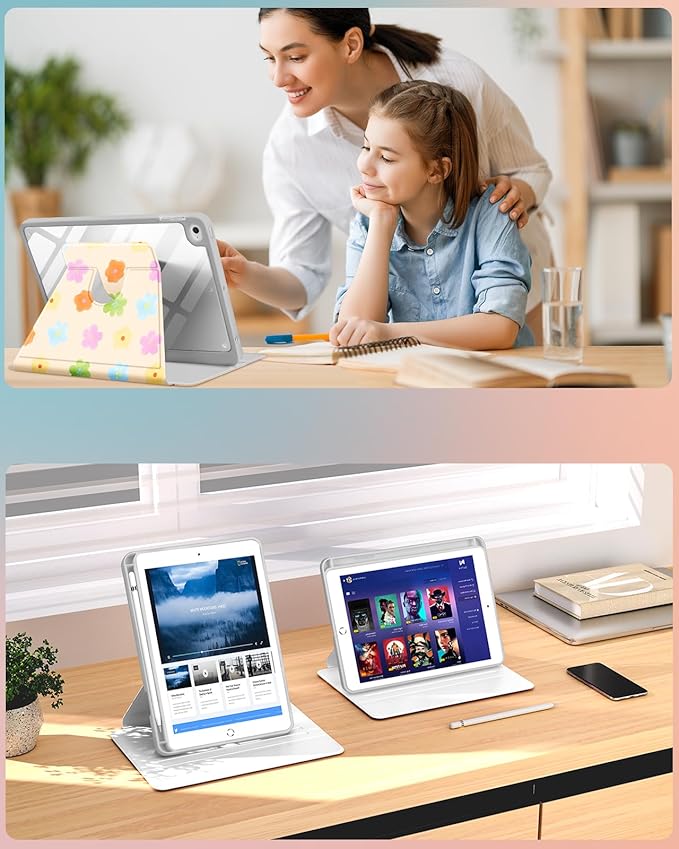 Uppuppy for iPad mini 4 Case for iPad mini 5th Generation Case - 360 Rotating Stand Folio Smart Cover with Pencil Holder for Women Girls, Colorful Flowers for Apple Tablet Mini 7.9 inch 2019/2015