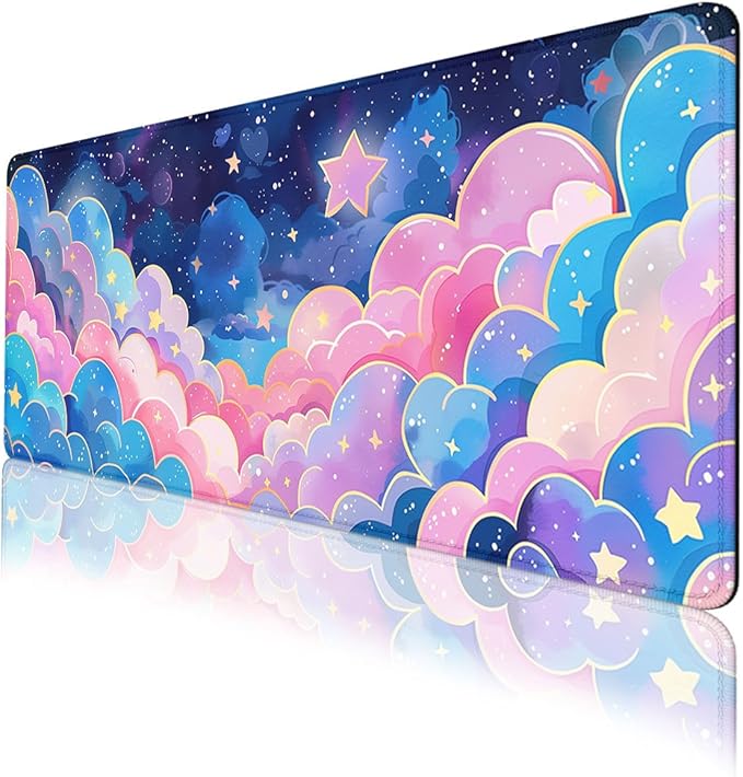 Colorful Cloud Gaming Mouse Pad Anime Rainbow Cute Clouds Mousepad XL Large Gaming Mouse Pad Laptop Keyboard Mat Desk Pad 35.4"x15.7" Office Home Decor for Women Girl