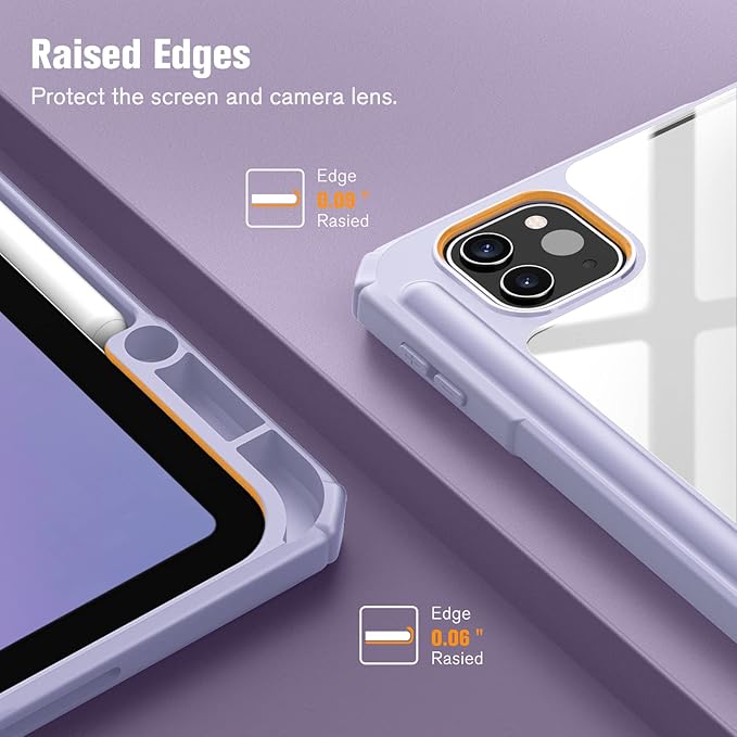 Fintie Hybrid Slim Case for iPad Pro 12.9-inch 6th Generation 2022, [Built-in Pencil Holder] Shockproof Cover w/Clear Transparent Back Shell, Also Fit iPad Pro 12.9" 5th/4th/3rd Gen, Lilac Marble