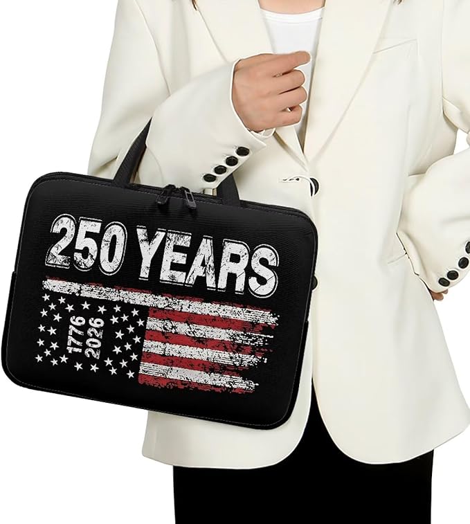 12 Inch Laptop Sleeve American Flag USA 250 Years Laptop Cover Computer Bag Tablet Carrying Case with Handle Tote Bags Notebook Sleeves Handbag Messenger Briefcase for 4th of July Decor