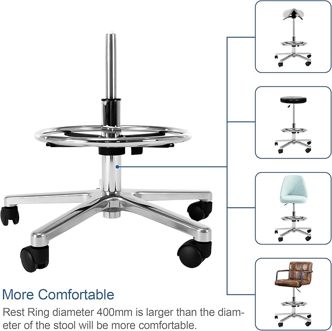 Frassie 17.7 inch Metal Chrome Office Stool Foot Rest Ring, Black Studio Drafting Chair Footrest Ring (Silver)