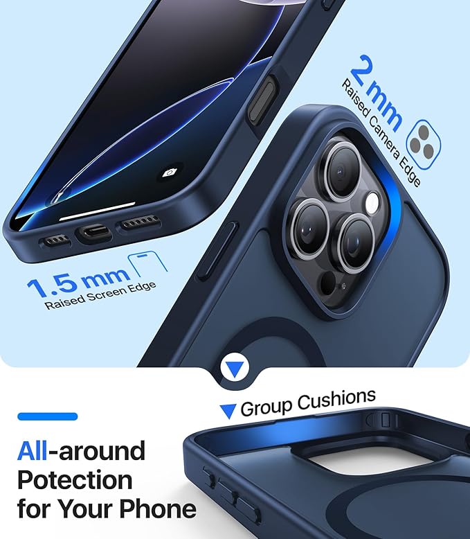 Magnetic for iPhone 14 Pro Max Case, [Compatible with MagSafe][Military-Grade Drop Protection][Anti-Yellowing]Shockproof Translucent Matte Cover for iPhone 14 Pro Max Phone Case,Midnight Blue