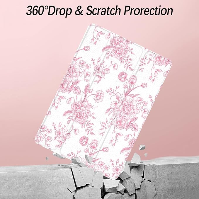 Case for iPad 9th / 8th / 7th Generation (2021/2020/2019) 10.2 inch, Case with Pencil Holder, Stand Clear Back Cover Cute Cool Design for Women Girls, Auto Sleep/Wake, Artistic Flower