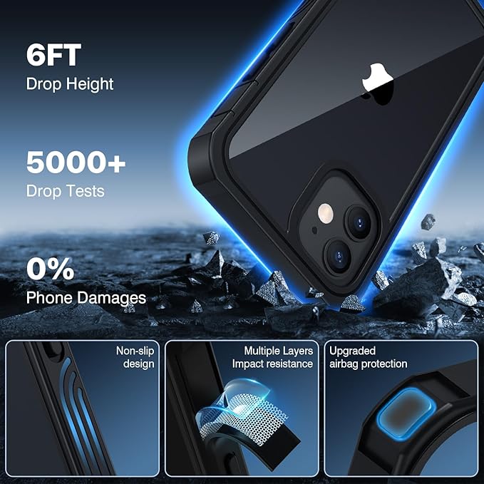 CENHUFO Privacy for iPhone 12 Mini Case, Full Body Phone Case with Built-in 9H Tempered Glass Privacy Screen Protector, Anti Peep Anti Spy Shockproof Protective Bumper Clear Cover - Black