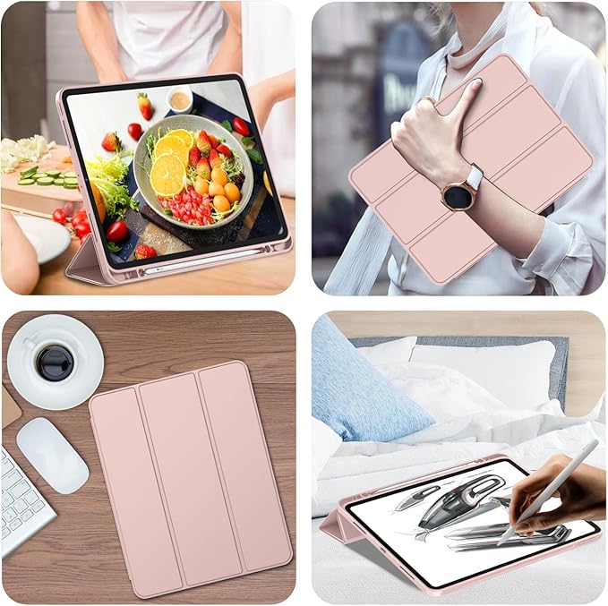 iMieet Case for iPad Pro 11 Inch (M5) 2025 /(M4) 2024 5th Gen, Trifold Stand Smart Cover with Pencil Holder and Soft TPU Back, Auto Wake/Sleep (Rose Pink)