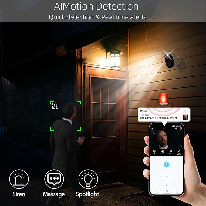 3PCs 2K Security Camera Wireless Outdoor, Solar Camera for Home Security, Battery Powered WiFi Security Cameras with Color Night Vision, AI Motion Detection, 2-Way Audio, IP65, SD/Cloud, Works Alexa
