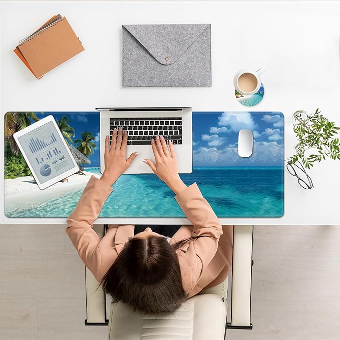 Large Mouse Pad, Desk Mat, XL Gaming Keyboard Mat, Non-Slip Rubber Base, Full Extended Mousepad for Gaming Office Home, 31.5 X 11.8 Inch, Beach Sand