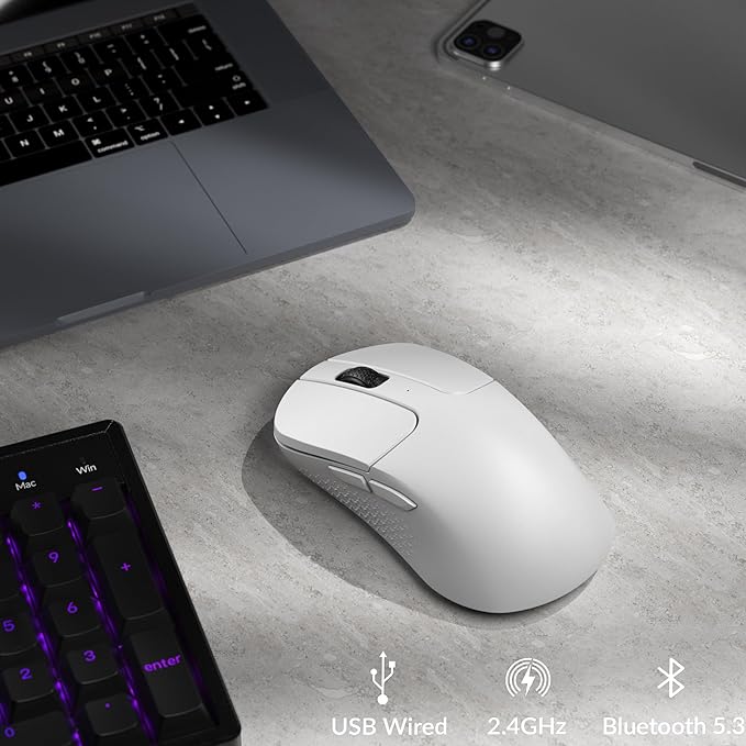 Keychron M3 Mini 8K Wireless Bluetooth 5.3/2.4 GHz/Wired Optical Mouse, Ultra-Lightweight 55g Programmable PixArt 3950 Sensor with up to 30,000 DPI/ 750 IPS for Windows Mac Linux - White