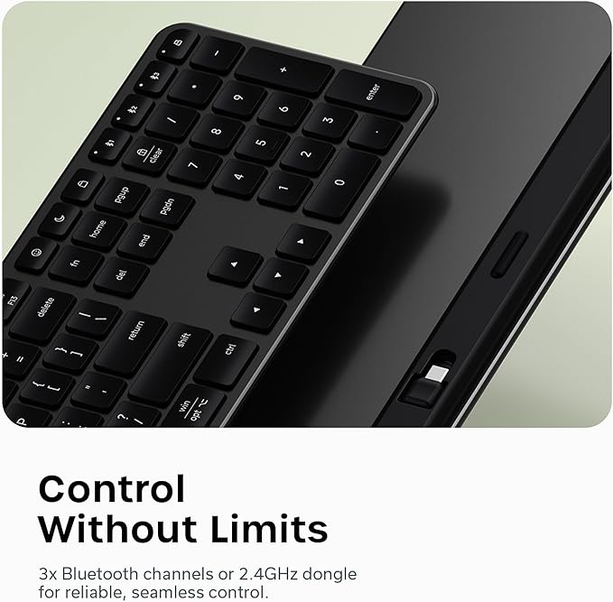 Satechi Slim EX3 Wireless Keyboard, Full-Size Keyboard w/Numpad, Multi-Device Bluetooth, 2.4GHz Connection for macOS, Windows, Android, Instant OS Key Remap,USB-C Rechargeable Battery, Space Black