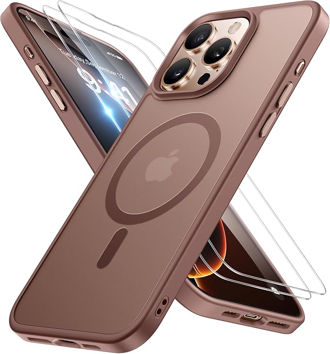 Miracase Magnetic for iPhone 16 Pro Max Case [with 2X Screen Protector] [MagSafe Compatible] Real Anti-Fingerprint, 12ft Military-Grade Protection, Slim Phone Case for 16 Pro Max 6.9 inch- Champagne