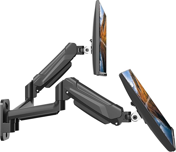 BONTEC Dual Monitor Wall Mount for 13-32 Inch Screens, Height Adjustable Gas Spring Arm with Tilt, Swivel & Rotate, Hold Up to 19.8 lbs, Fully Adjustable, Office & Home Use, VESA 75x75/100x100
