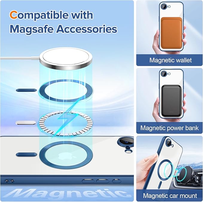Hython Magnetic Clear for iPhone 17e Case with Camera Lens Protector [Compatible with MagSafe] Luxury Plating Edge Slim Soft TPU Cover Protective Phone Case for iPhone 17e 6.1", Matte Deep Blue