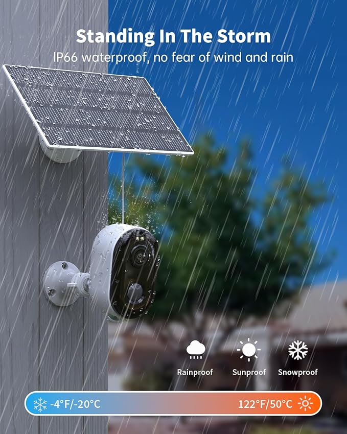 Security Cameras Wireless Outdoor, Solar Battery Powered 2k Color Night Vision, AI Motion Detection, IP66 Weatherproof, 2-Way Talk, SD/Cloud Storage, 2.4Ghz WiFi Cameras for Home Security (2 Pack)