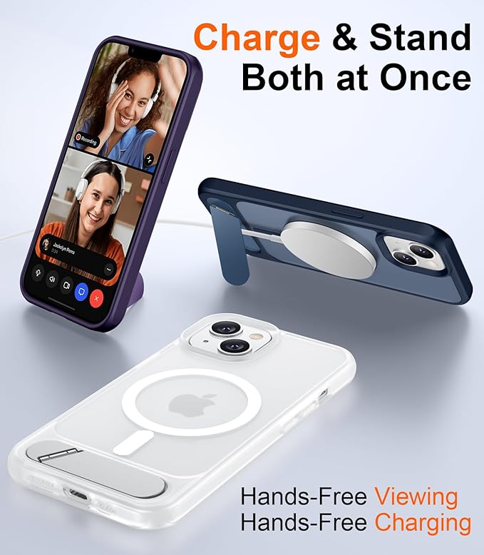 Magnetic Compatible with iPhone 14 Case/iPhone 13 Case,[Built-in Invisible Kickstand][Compatible with MagSafe][Military Grade Shockproof] Slim Translucent Matte Phone Case for iPhone 14/13 6.1"
