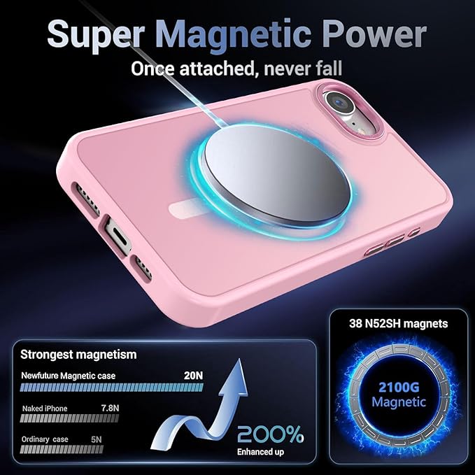 Newfuture Designed for iPhone 17e Case & iPhone 16e Case with Magnetic [13 FT Military Drop Protection] [Compatible with Magsafe] Translucent Shockproof with Anti-Fingerprint Phone Case, Chalk Pink