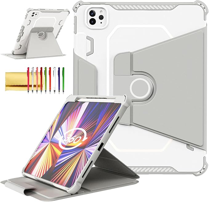 Rotating Case for iPad Pro 11" 4th/3rd/2nd Gen, iPad Pro 11 Smart Cover with Pencil Holder, Techcircle Hybrid TPU+PC Magnetic Cover Soft Bumper Slim Fit Folio Shockproof Protective Case-Light Gray