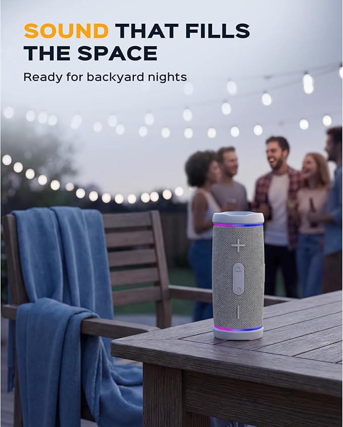 TREBLAB HD77 – Waterproof Bluetooth Speaker, 30W Loud 360° Sound, Deep Bass, IPX7, TWS Pairing, RGB Lights, 20H Battery, Portable Wireless Speaker for Outdoor, Beach, Camping, Party, Travel