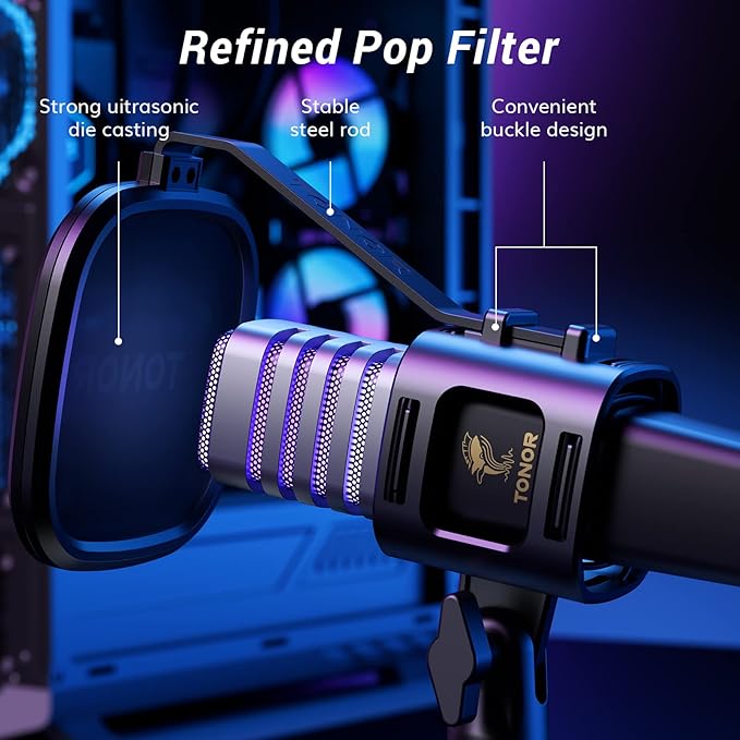 TONOR USB Gaming Microphone, RGB Streaming Microfono Set, PC Podcast Recording Computer Mic for PS4/5, Discord, Twitch, Cardioid Condenser Mic with Adjustable Boom Arm Stand TC30S+