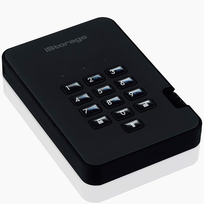 iStorage diskAshur2 HDD 3TB Black - Secure portable hard drive - Password protected - Dust & water resistant - Hardware Encryption
