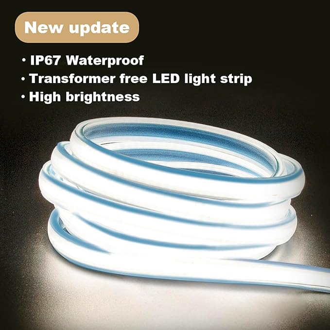 LED Strip Lights AC 110v Plug-in Flexible LED Rope Lights 5 Meters 4000K White Waterproof Cuttable Under Cabinet Lighting for Bedroom Outdoor Indoor Garden(White, 16.4ft)