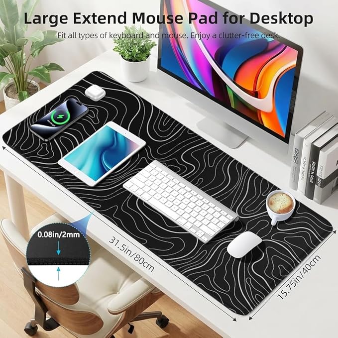 Rcege Large Mouse Pad for Desk - Gaming Mouse Pad with Stitched Edges, Anti-Slip Base for Keyboard and Mouse(Black Line, 31.5L x 15.8W inches)