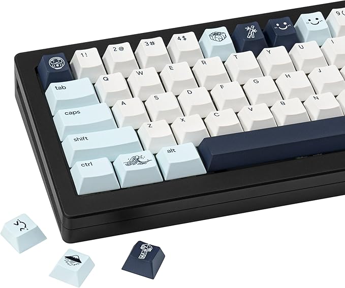 Custom Blue PBT Keycaps 134Keys - Cherry Profile Dye-Sublimation Japanese Style Keycaps Minimalist Cute Keycap Set Cherry MX Switches Mechanical Gaming Keyboard 60% 75% 100%