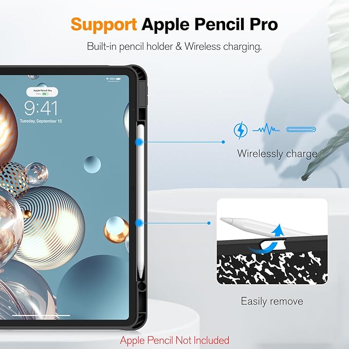 Fintie SlimShell Case for iPad Air 13-inch M4/M3/M2 (2026/2025/2024) - [Built-in Pencil Holder] Soft TPU Protective Stand Back Cover with Auto Wake/Sleep, Composition Book