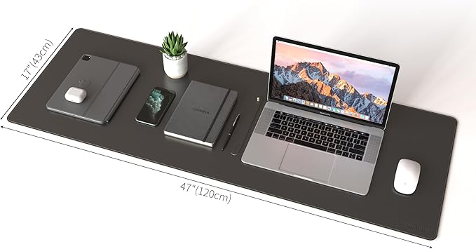 RENMTURE Dual-Sided Mouse Pad, Natural Cork & PU Leather Large Desk Pad for Office and Home Work, Desk Protector Non-Slip, Waterproof, Easy Clean (Black,47"x17")