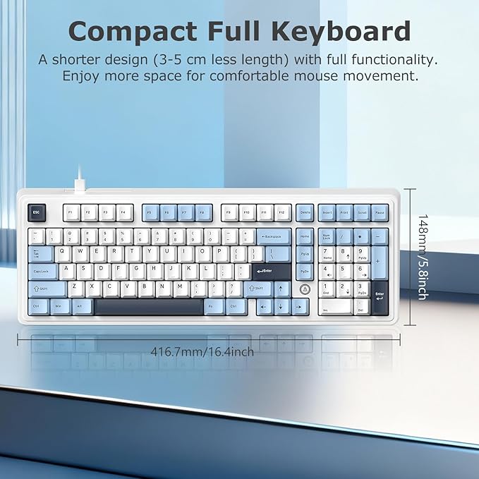 FIRSTBLOOD ONLY GAME. AK980 101-Key Hot-Swappable Mechanical Keyboard, Gasket Mount RGB Backlit, Programmable Macro, Full N-Key Rollover, with Dreamscape Linear Switches (Glacier Blue)