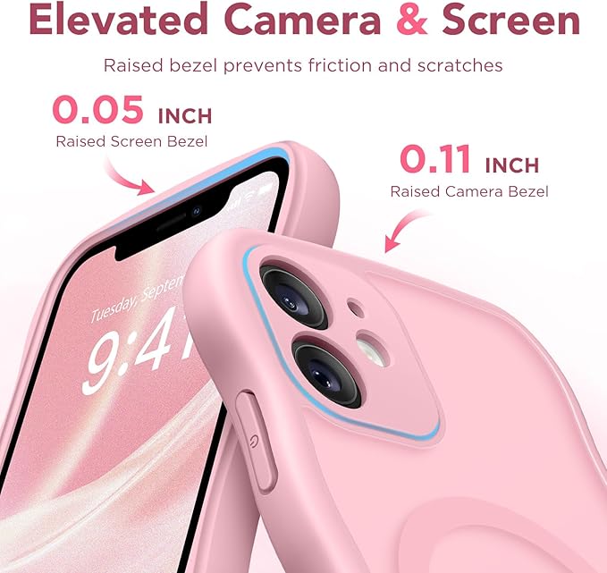 CAPRARO Cute for iPhone 11 Case, Compatible with MagSafe, [Curly Wave Edge] [Full Camera Protection] [14 FT Drop Protection] Magnetic Phone Case for 11 6.1 Inch, Peach Pink