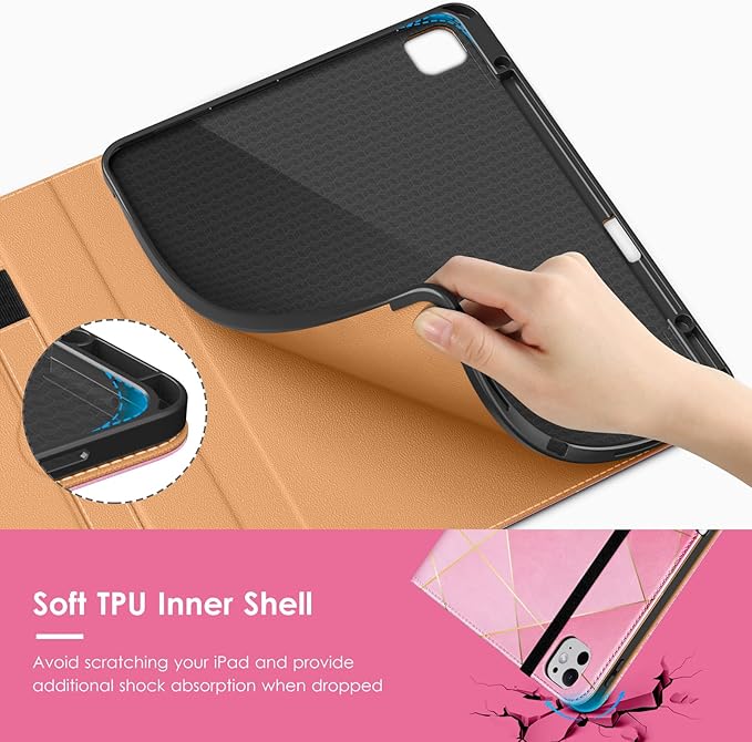 VIKESI Case for iPad Pro 13 (M4) 2024, Leather Stand Cover with Apple Pencil Holder, Auto Wake/Sleep, Multiple Viewing Angles, Built in Hand Strap & Pocket, Polygons