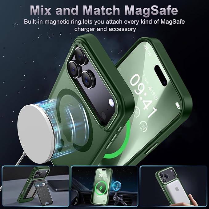 Newfuture Magnetic for iPhone 17 Pro Max Case [Compatible with Magsafe] [Military Grade Drop Protection] Translucent Matte Anti-Scratch Shockproof Protective Phone Cover 6.9 Inch, Dark Green