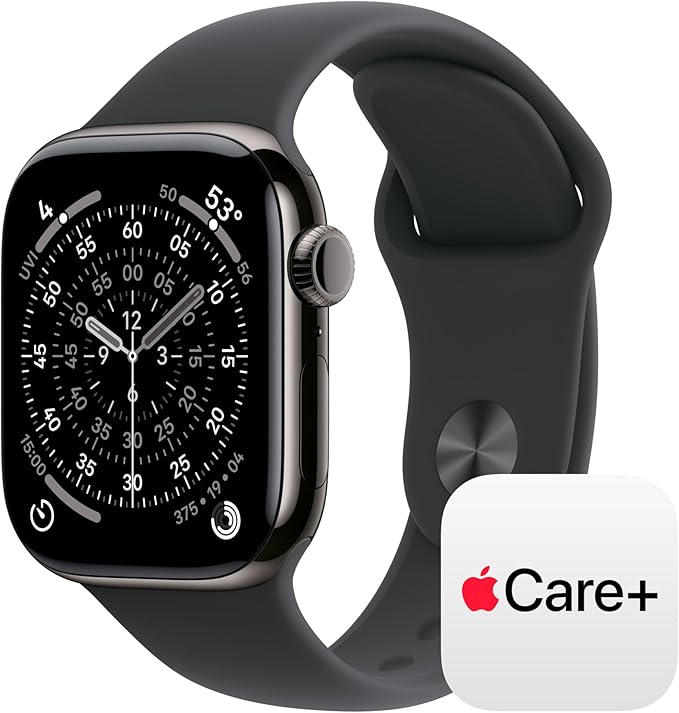 Apple Watch Series 11 [GPS + Cellular 42mm] Smartwatch with Slate Titanium Case with Black Sport Band - S/M. Sleep Score, Fitness Tracker, Health Monitoring with AppleCare+ (2 Years)