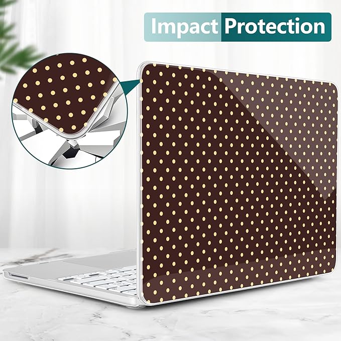 DONGKE for MacBook Neo 13 Inch Case 2026 (Model A3404, A18 Pro chip), Stylish Pattern Protective Hard Shell with Screen Protector, Keyboard Cover & USB-C Adapter - Brown Polka Dots