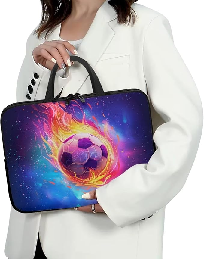 Fire Soccer Ball Laptop Sleeve Case for Women Men 12 Inch Laptop Protector with Multiple Uses Lightweight Computer Sleeve Tablet Bag Laptop Carrying Case Gifts for Boys, Galaxy Space