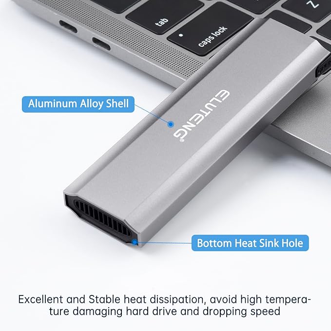 ELUTENG M.2 SSD Enclosure M.2 NVME SATA Dual Protocol Hard Drive Enclosure Aluminum USB 3.2 Gen 2 10Gbps External NVMe to USB SSD Reader Max 4TB Supports M and B&M Keys SSDs