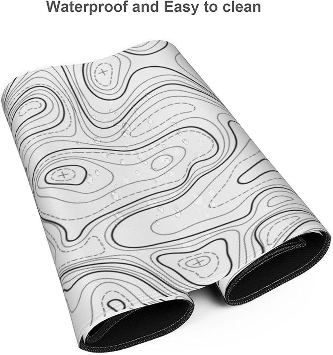 Large Gaming Mouse Pad White Topographic Contour Mouse Pad with Stitched Edges & Nonslip Rubber Base Extended XXL Long Mousepad Big Desk Mat for Company Office Work, 35.4 x 15.7 in