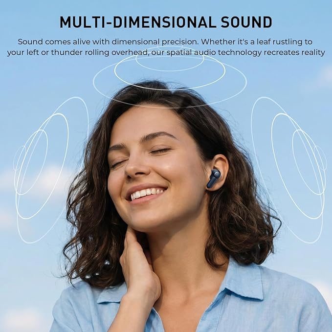 havit Hybrid Active Noise Cancelling Wireless Earbuds, Bluetooth 6.0 in-Ear Headphones, 6 Mics ENC Clear Call Ear Buds, 30+H Playtime, 3D Spatial Audio, Custom EQ via App, IPX5 Waterproof Blue