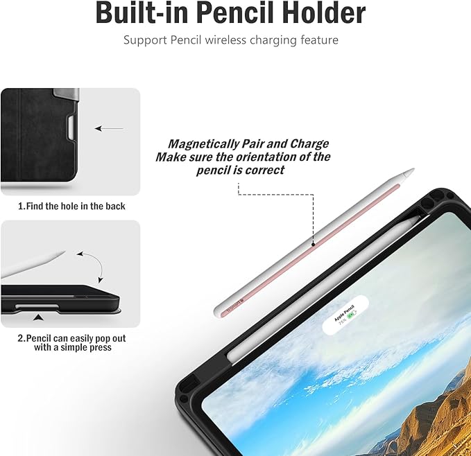 Antbox for iPad Pro 11 Inch Case M5 2025/M4 2024, Built-in Pencil Holder, Fully Supports Pencil Pro/USB-C, Auto Sleep/Wake Function Vegan Leather (Black)