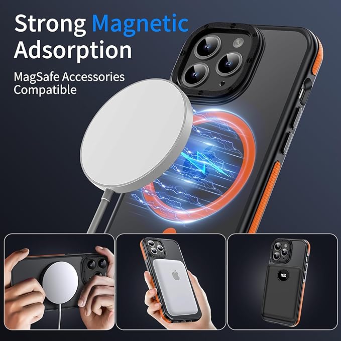 Strong Magnetic case for iPhone 14 pro max [10Ft Military-Grade Protection] Compatible with MagSafe Shockproof Slim Thin Cover 6.7 inch, Bumper Case Orange