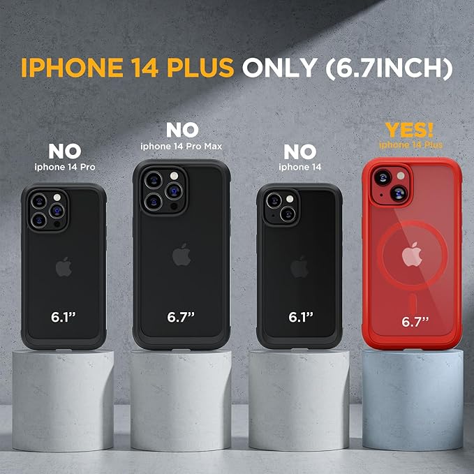 Miracase Glass Series Designed for iPhone 14 Plus Case 6.7 inch, 2023 Upgrade Full-Body Magnetic Clear Case with Built-in 9H Tempered Glass Screen Protector,Compatible with MagSafe, Red