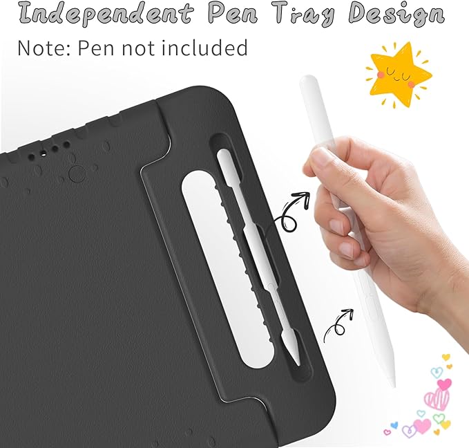 for iPad Pro 11 inch Case 2024 M4, Kids Proof Super Protection Cover for iPad Pro 11" with Pencil Holder & Anti-Slip Handle Stand - Black