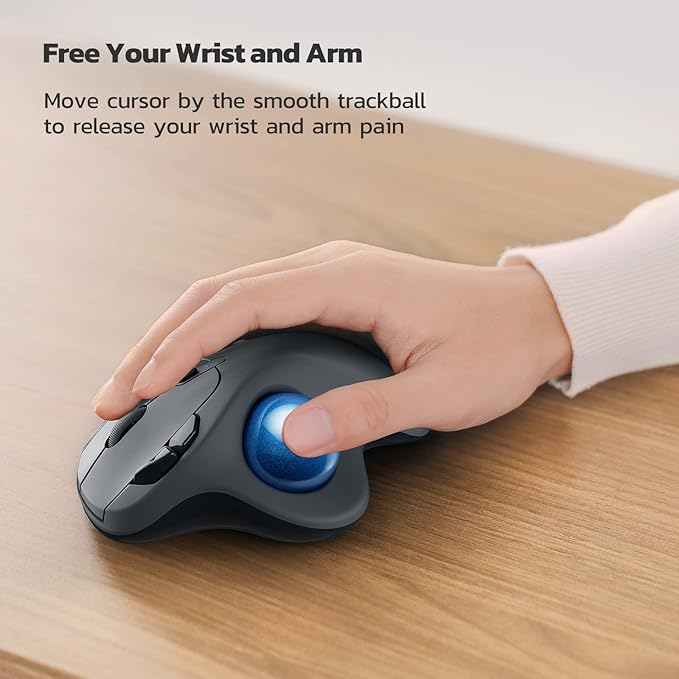 Nulea M501 Wireless Trackball Mouse, Rechargeable Ergonomic, Easy Thumb Control, Precise & Smooth Tracking, 3 Device Connection (Bluetooth or USB Receiver), Compatible for PC, Laptop, Mac, Windows.